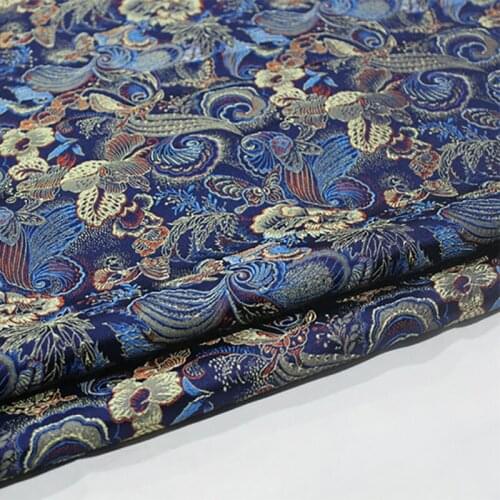 HLQON 75cm width brocade yarn dyed blue fabric for patchwork felt tissue telas bed sheet children cloth coat cheongsam dress