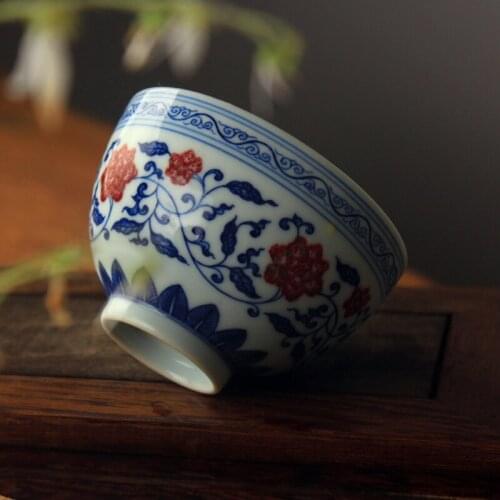 And white porcelain underglaze red twined branch single person tea master cup Ceramics Jingdezhen pure hand painted