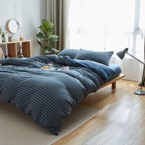 Svetanya Blue Grey Lines Knitted Cotton Bedding Set Soft Warm Linens Single Queen King Fitted Sheet Pillowcase Duvet Cover