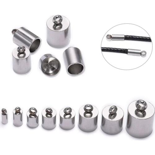 10Pcs 2-10mm Stainless Steel End Tip Caps Tassel Leather Cord Clasps Hooks Connectors For DIY Bracelets Jewelry Making Findings