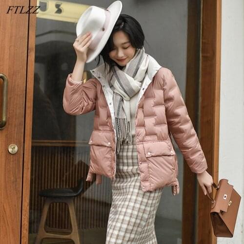 FTLZZ Winter New High-quality Light Feather Jacket Women 90% White Duck Down Fluffy Coat Loose Splicing Colour Irregular Outwear