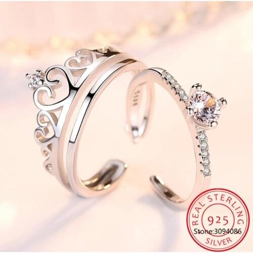 925 sterling silver new jewelry fashion woman man opening ring gift anniversary wedding engagement crown couple ring