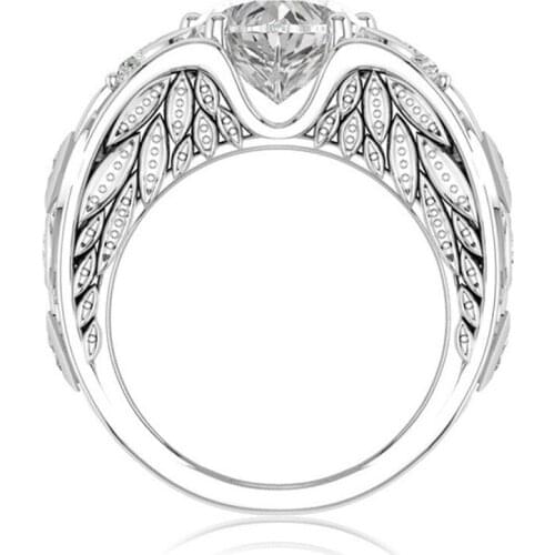Fashion Heart Shape White Zircon Silver Color Angel Wings Women Wedding Engagement Rings,fashion 925 stamped silver plated ring