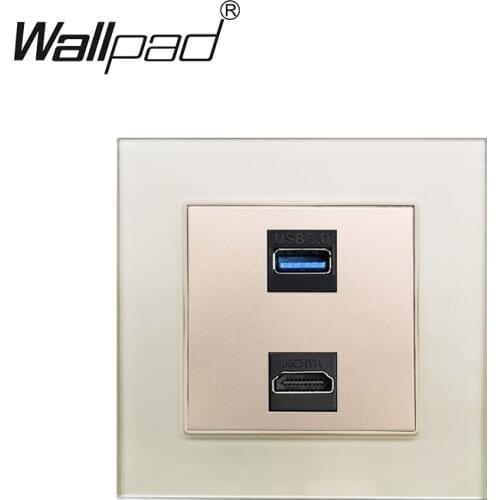 USB HDMI Wall Socket Glass Panel Wallpad USB 3.0 Data Transmission Ports with HDMI Outlet 86mm * 86mm