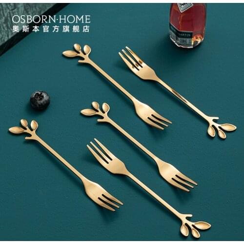 OSBORN Luxury Lighting gold stainless steel fruit cake dessert fork sets,stainless steel flatware for wedding