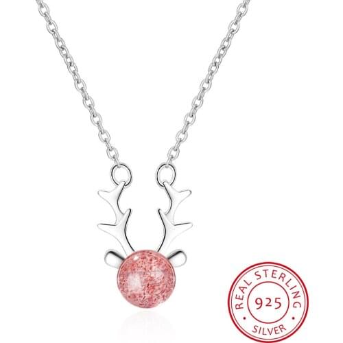Personalized 925 Sterling Silver Jewelry Choker Strawberry Crystal Deer Necklace for Women Statement Jewelry Kolye Collares