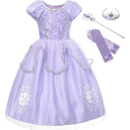 MUABABY Girls Sofia Dress Up Fantasy Puff Sleeve Floral Beadings Sophia Princess Costume Halloween Kids Party Dresses