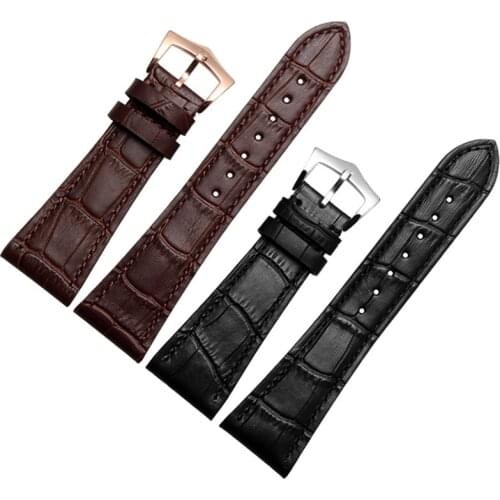 25mm High Quality Genuine Leather Watch Bands Strap Black Brown Silvery Buckle Watch Men Accessories
