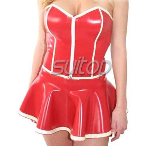 Rubber woman dresses mini sexy latex Red club Suitop Super sale in heavy latex