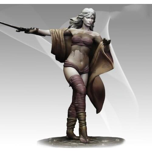 Assembly Unpainted Scale 1/24 78mm Long haired girl Warrior figure Historical Resin Model