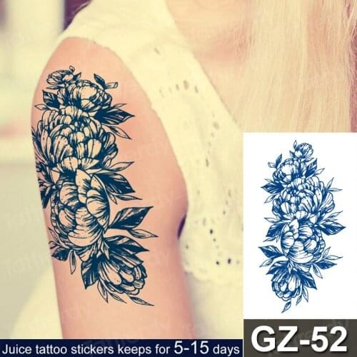 Sexy flower temporary tattoo peony rose lotus natural plant juice tattoo sticker long lasting waterproof for women men body art