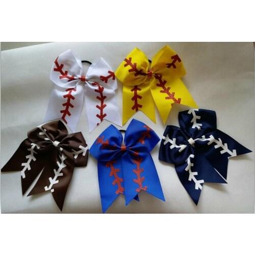 7" Large Ribbon Red Sliver Glitter Softball Cheer Bow Girls Cheerleading Hair Bows Hair Accessories SoftBall Hair For Children