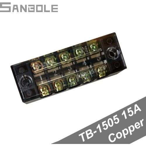 TB-1505 Copper Connection Terminal Block with cover screws Dual Row Connector Terminals 15A 5 Position 5P TB1505 (10PCS)