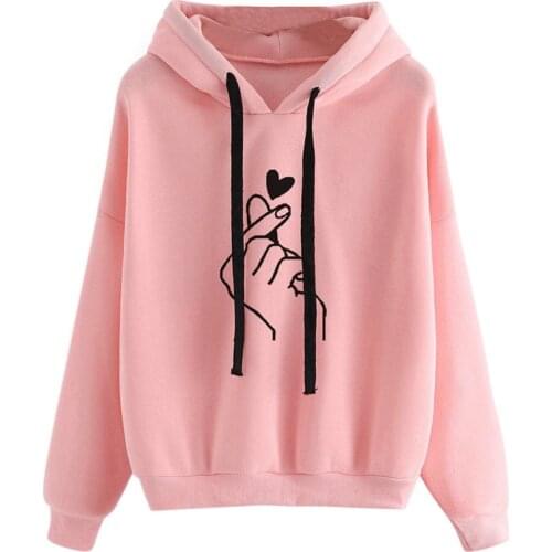 Harajuku Womens Sweatshirts and Hoodies Oversize Kpop Black Pink Love Finger Casual Streetwear Girls Hood Long Sleeve Tracksuit