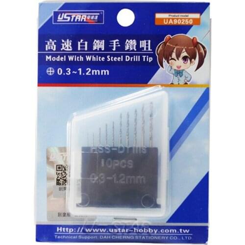 U-star UA-250/UA-90250 10 In 1 High Speed White Steel Drill Bits 0.3~1.2mm (work W/Tamiyas Pin Vice) #UA-250