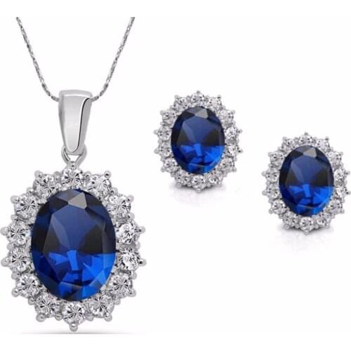 VKME 2020 New Fashion Blue Crystal Jewelry Sets Luxury Vintage Party Water Drop CZ Necklace&Earrings Fine Jewelry
