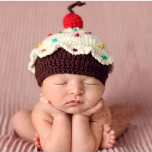 Crochet Knit Baby Hat Cake Design Lovely Newborn Baby Beanies Cap Handmade Photography Props Retail H101
