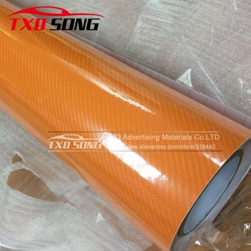 Premium High Glossy Orange 5D Carbon Fiber Vinyl 5D Carbon Fibre Wrap 5D Carbon Fiber Film Air Free Bubble For Vehicle Motorcyle