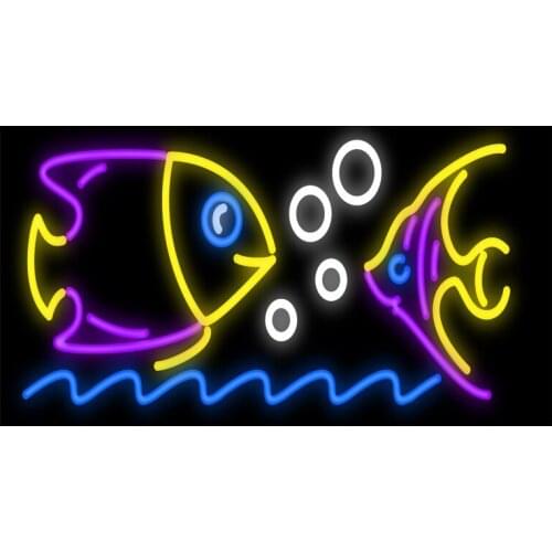 Tropical Fish Sign Custom Handmade Real Glass Tube Bar KTV Party Store Shop Advertise Home Decoration Display Neon Signs 19"X12"