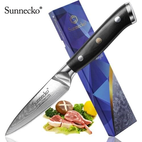 High Quality SUNNECKO 3.5" inches Fruit Paring Slicing Knife Japanese VG10 Steel Sharp Kitchen Knives Damascus Cut G10 Handle