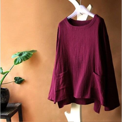 Womens cotton & linen blouse vintage shirts casual style,plus size clothes