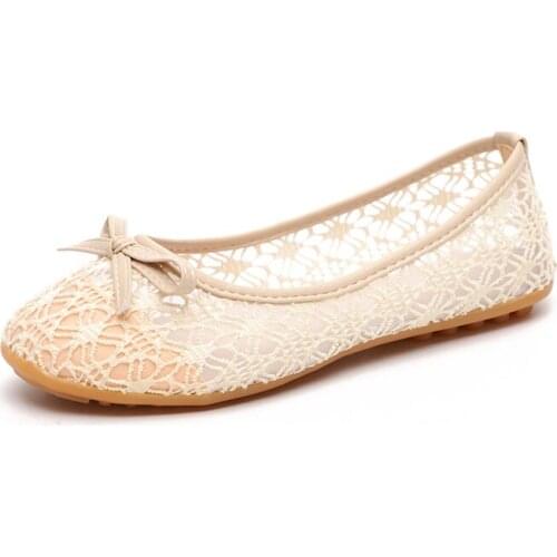 Womens Breathable Mesh Shoes Spring And Summer Single Lace Hollow Soft Bottom Shoes Flat Peas Pregnant Women Shoes