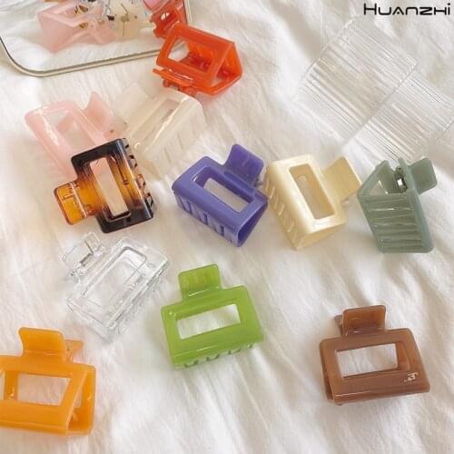 HUANZHI Medium Candy Color Square Acrylic Geometric Hollow Wash Hair Clip Transparent Hairpins for Women Girl Hair Accessories