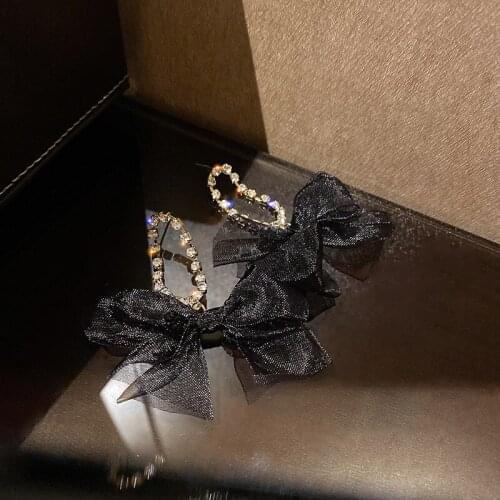 2021 new Cloth black bow knot earring Korea fashion elegant minority autumn and winter earpiece tide eardrop earrings for women