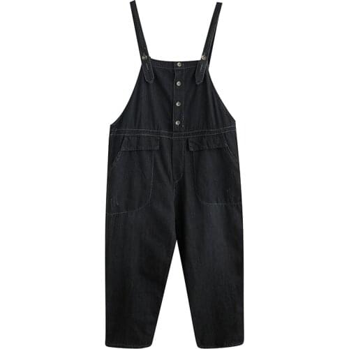 Plus Size Black Denim Jumpsuit Women Loose Wide Leg Jeans Overalls Casual Straps Rompers Overoles Jeans Mujer Bib Baggy Pants