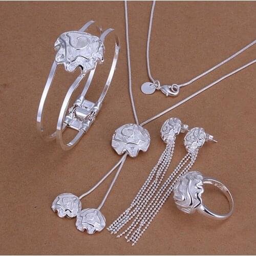 Wedding 925 Sterling silver jewelry female noble roses ring necklace bracelet bead chain Stud Earrings fashion jewelry sets