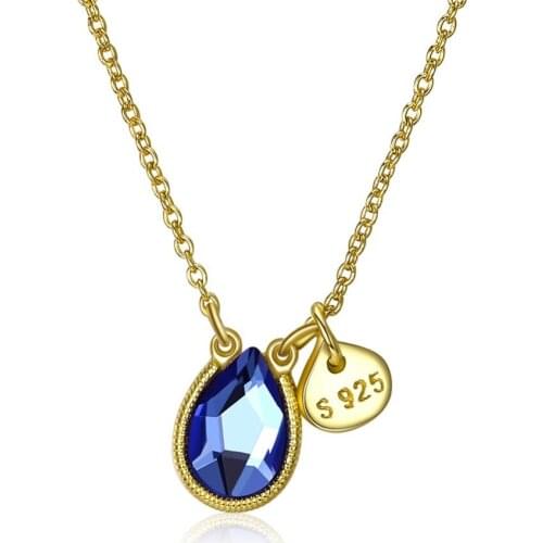 Luxury Women 925 Sterling Silver Necklace Golden Silver Crystals from Swarovski Water Drop Pendant for Lady Party Necklaces Gift