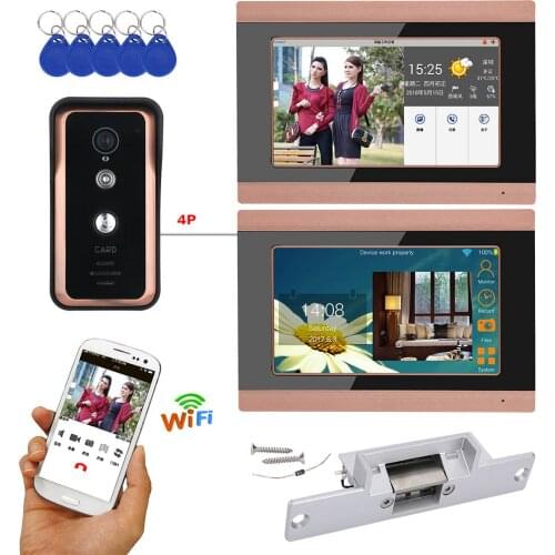 2 Monitors 7 inch Wired / Wireless Wifi RFID Video Door Phone Doorbell Intercom System with Electric Strike Lock AHD 720P Camera