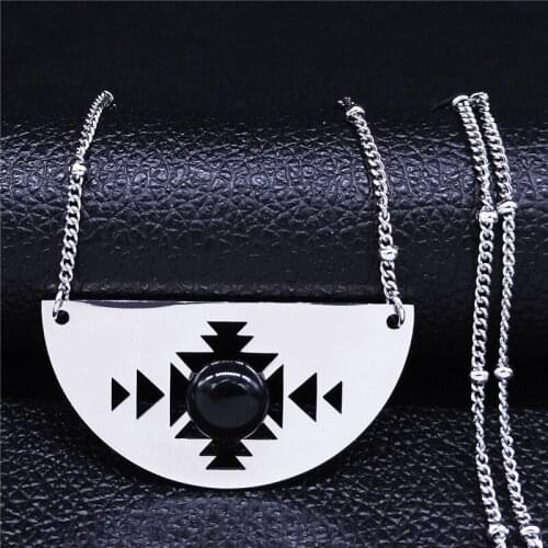 2021 Fashion Bohemia Geometry Stainless Steel Natural Stone Necklaces Silver Color Chain Necklace Jewelry cadenas mujer NXS04