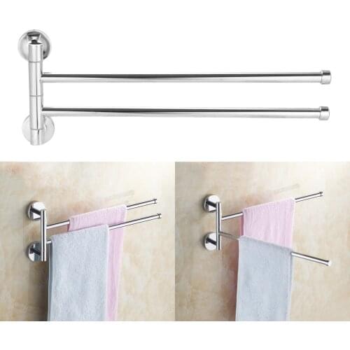35CM Silver Stainless Steel Wall Mounted Swing Towel Bar Bath Towel Rod Arm Bathroom/Kitchen Hanger Holder Organizer 2 Bar