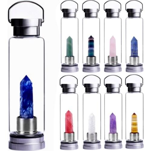 550ML Water Bottle Natural Crystal Point Healing Obelisk Wand Elixir Quartz Crystal Water Bottle To Wand Heals Energy