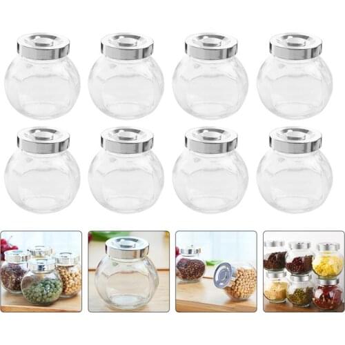 8 Pcs Glass Storage Jars Transparent Food Storage Container Cereals Canister