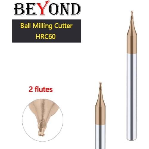 BEYOND Micro Diameter Ball Vertical End Milling Cutter Tungsten Steel HRC60 CNC Circular Alloy 2 Flutes R0.1-0.45