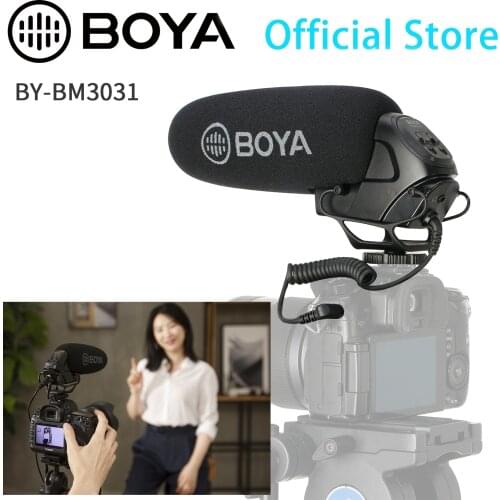 BOYA BY-BM3031 On-Camera Shotgun Microphone PAD Switch: -10dB, 0, 20dB & 3.5mm Input for DSLR Cameras, Video Cameras, Recorders