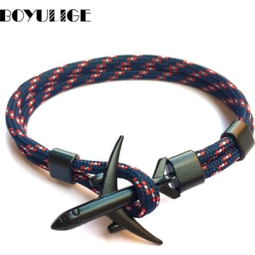 2019 New Boeing Airplane Men Anchor Bracelet Rope Chain Black Charm Bracelets For Women Male Survival Aviation Style Sport Hooks