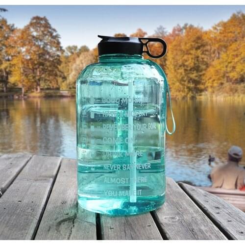 ZOMAKE 1 Gallon Water Bottle with Time Marker & Straw - 128 oz BPA Free Reusable Large Leakproof Big Plastic Gym Water Jug
