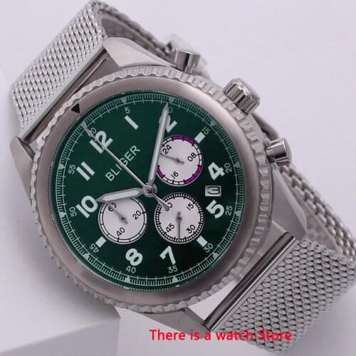 Bliger 45mm Quartz Watch Chronograph Date Function Rotating Bezel 24 Hours Luxury Brand Sport Fashion Men Watch