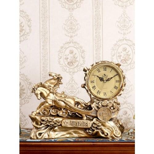 Clock desk ornament clock living room home clock fashion table clock wine cabinet luxury art European horse clock
