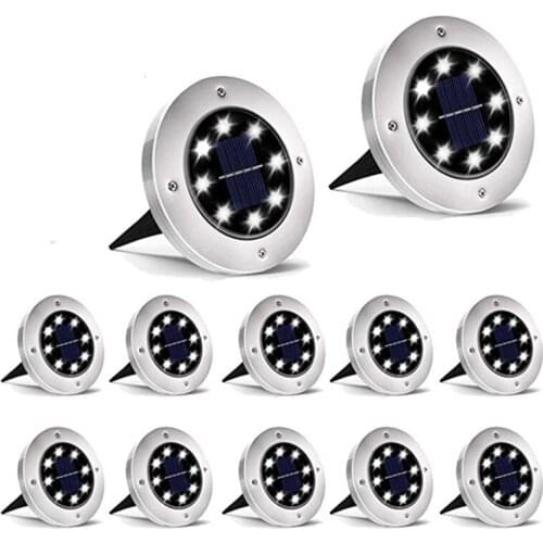 8 LEDs Solar Lights Ground Solar Garden Lights Waterproof Outdoor Solar Disk Lights for Pathway Yard Walkway Patio Lawn THB5187