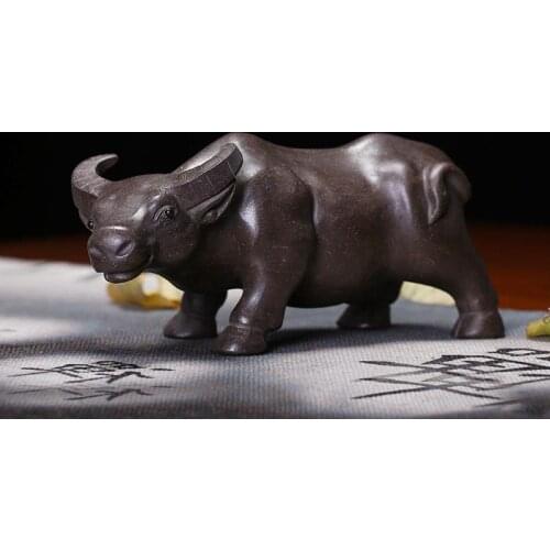Yixing Purple Clay Tea Pet Buffalo Statue Sculpture Chinese Kung Fu Tea Set Accessories Vintage Decor Boutique Crafts Souvenir