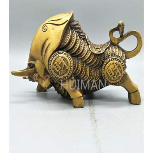 China Collect Copper Art Sculpture Prosperous Make A Fortune Bull Lucky Mascot Statue Home Decoration Housewarming Craft Office