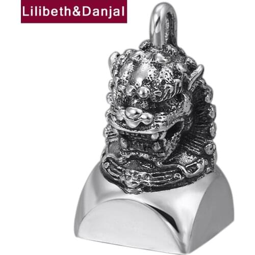 Ethnic Carve Lion Lucky Fortune Seal Pendant 100% Real Pure 925 Sterling silver Men Women Necklace Pendant Jewelry making P03