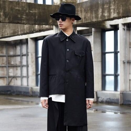 Men Casual Suit Coat Irregular Hem Male Vintage Japan Streetwear Hip Hop Gothic Jacket Outerwear Stage Clothes