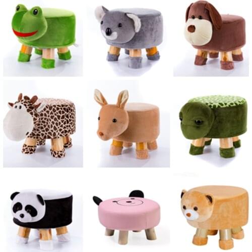 Handmade Small Cute Children Animal Chair Wood Stools Kids Shoes Sofa with Plush Cartoon Cover Upscale Baby Chairs Bench