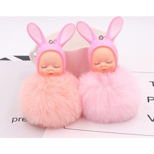 Cute animal Doll Keychain Flower Pompom Rabbit Fur Ball Key Chain Fluffy Car Keyring porte clef Bag Key ring llaveros chaveiro