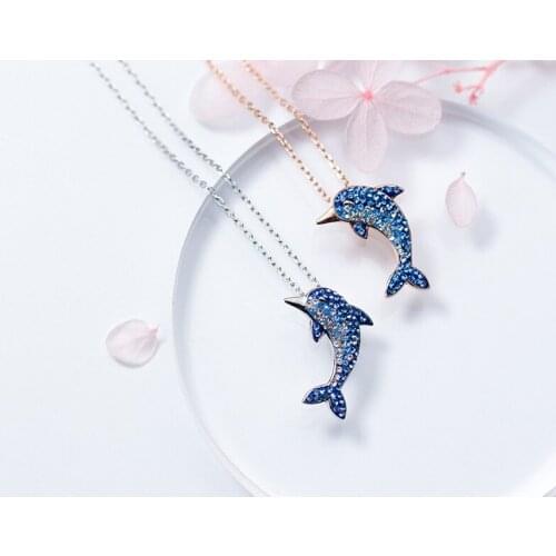 MloveAcc Authentic 925 Sterling Silver Story Of Dolphin Blue CZ Pendant Necklaces for Women Luxury Sterling Silver Jewelry